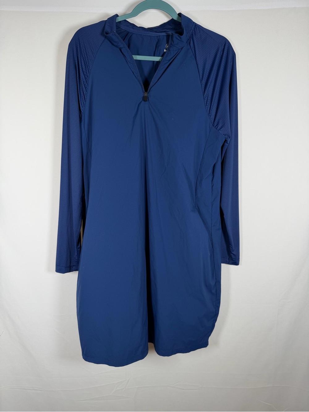Hurley Navy Blue Long-Sleeve Quarter Zip Active Dress Swim Cover-Up Dress